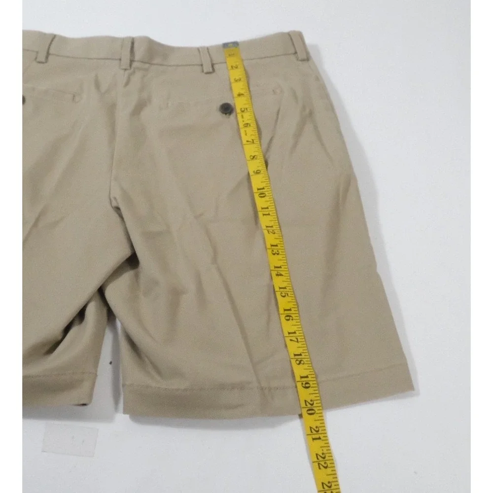 IZOD Shorts Mens 34 Khaki Chino Flat Front Cotton Blend Casual Classic Fit